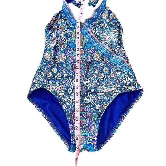 Laundry By Shelli Segal Boho Pattern Tie Neck Swimsuit - Picture 8 of 11